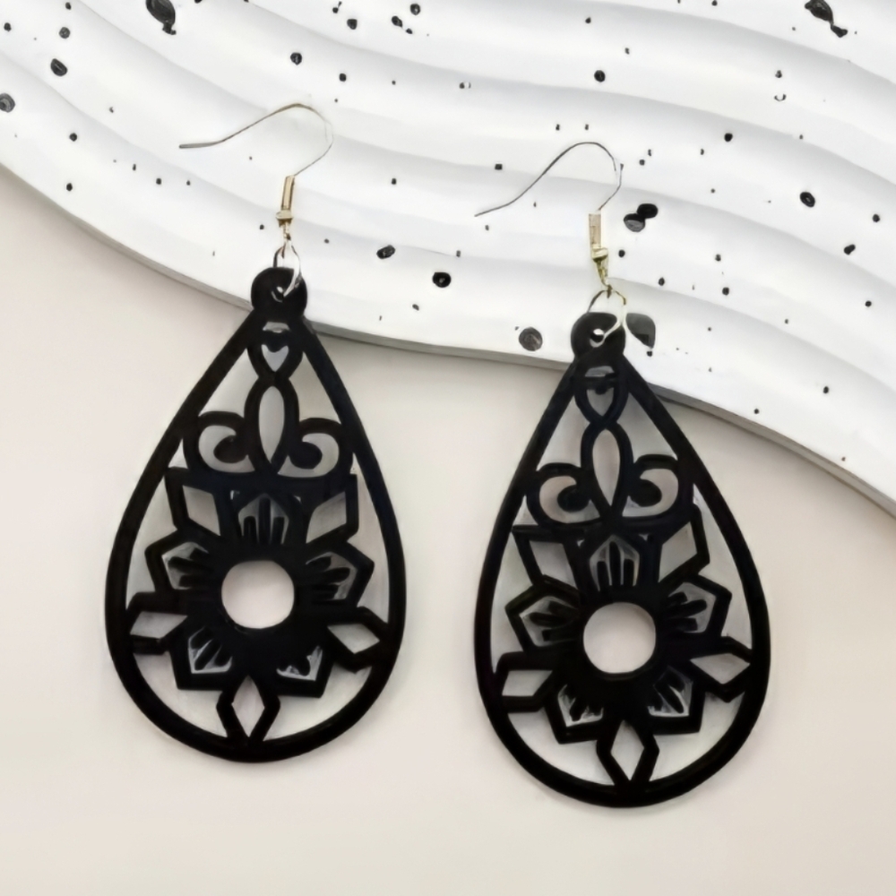 Black Bohemian Teardrop Earrings